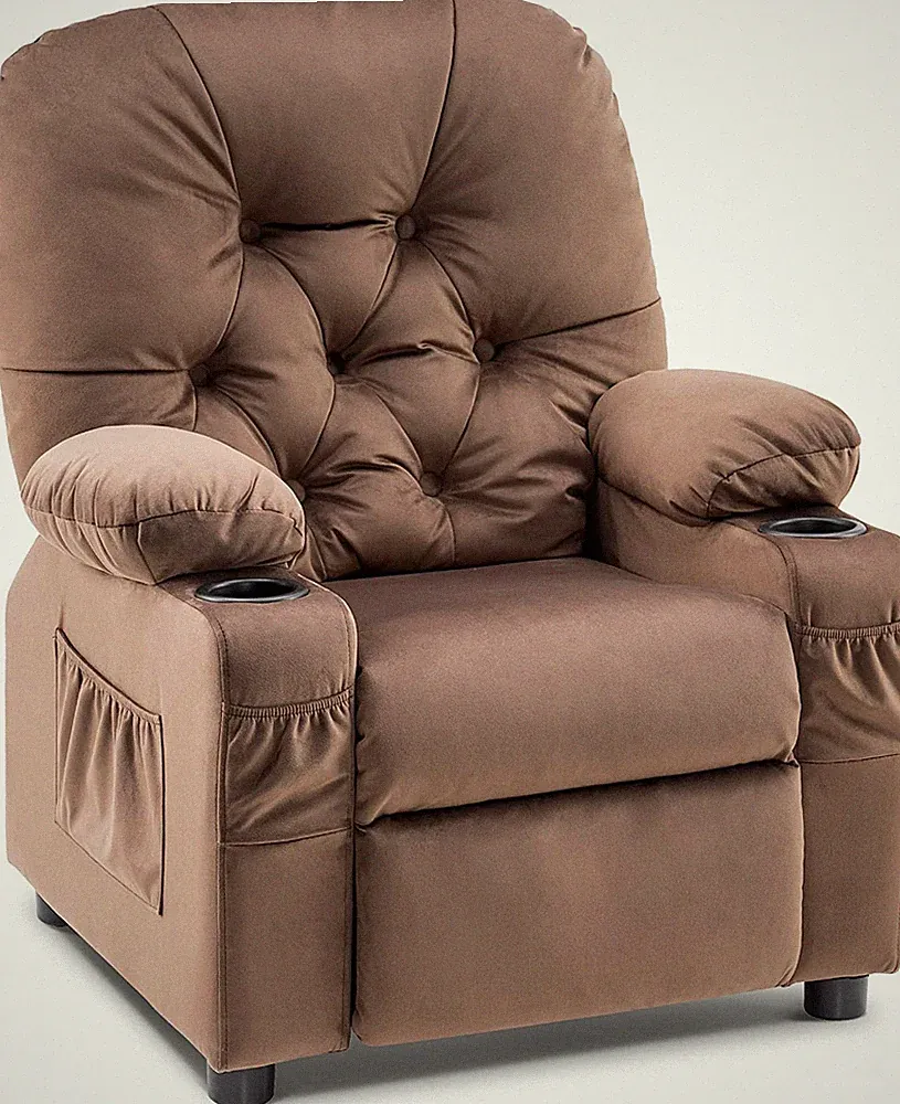 Big Kids Recliner Chair with Cup Holders for kids Side Pockets Velvet Fabric