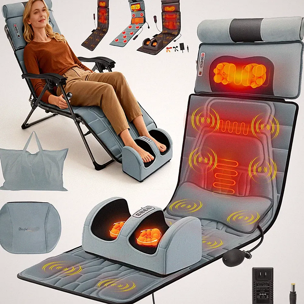 Full Body Massage Mat w/ Heat & Vibration Shiatsu Neck Massager Anti-Slip Bottom