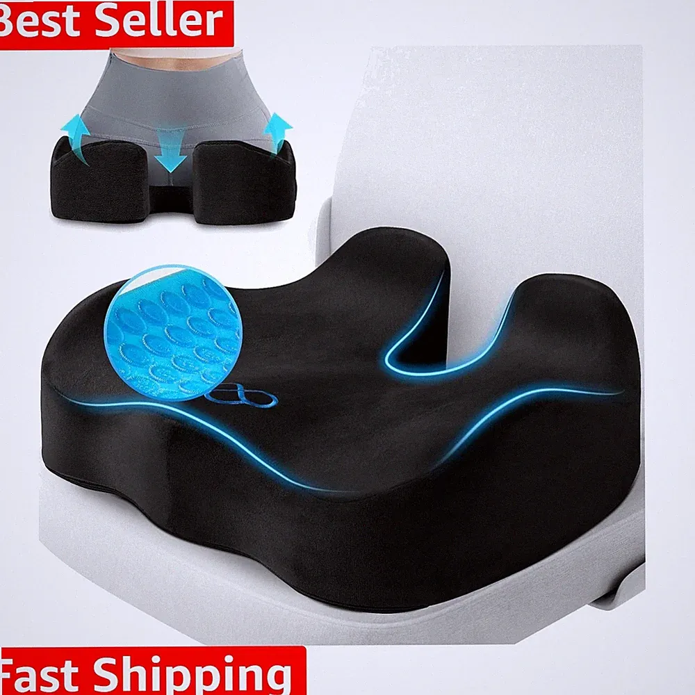 Luxury Gel Memory Foam Seat Cushion for Tailbone Relief - 4.76 Inches Thick