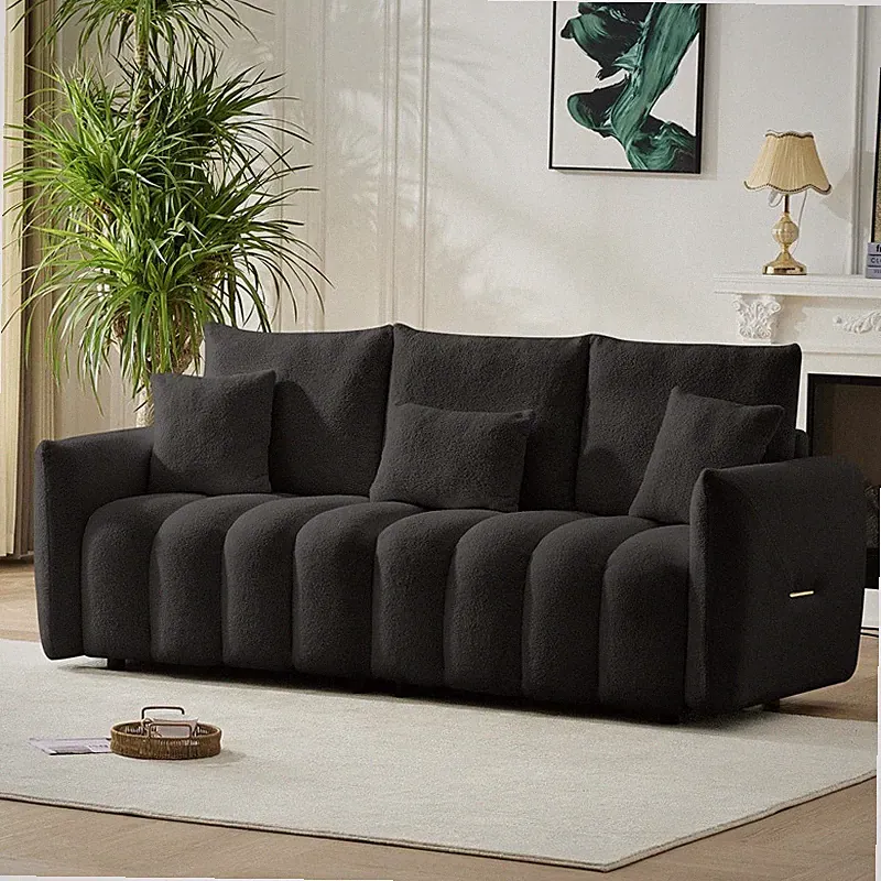 Modern Teddy Fabric Soft Sofa 3 Seater Oversized Upholstered Couch w/3 Pillows