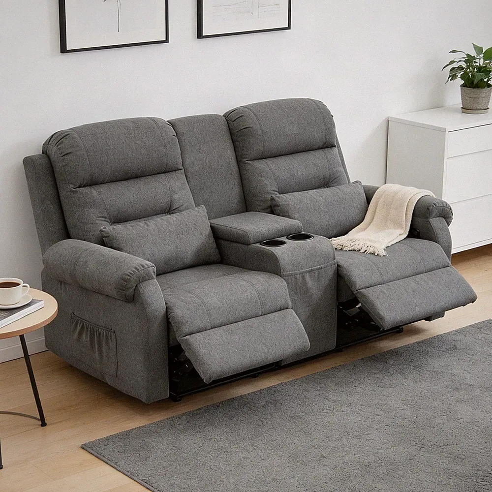 Reclining Loveseat with Console 2 Seater Manual Recliner Chair Home Theater Seat