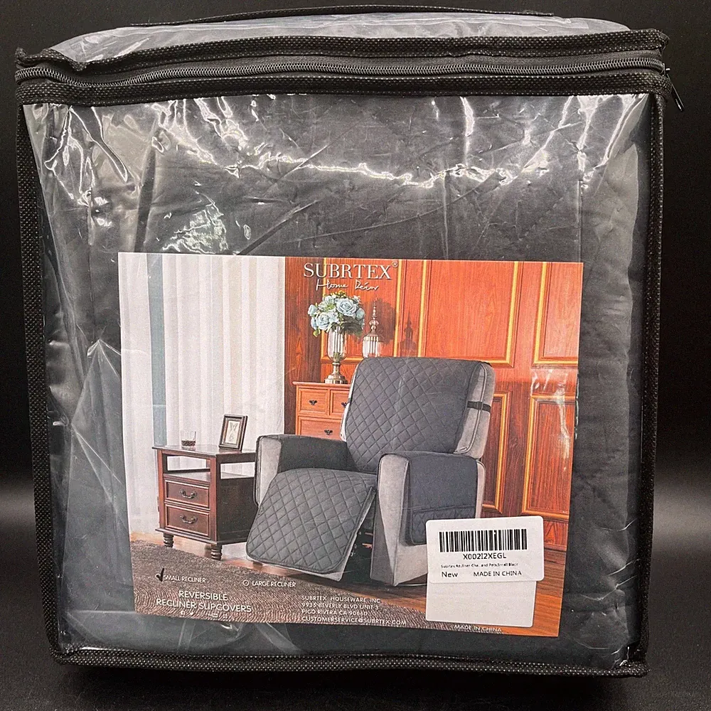 Subrtex Recliner Chair Cover Quilted Black Gray Small Reversible New in Package