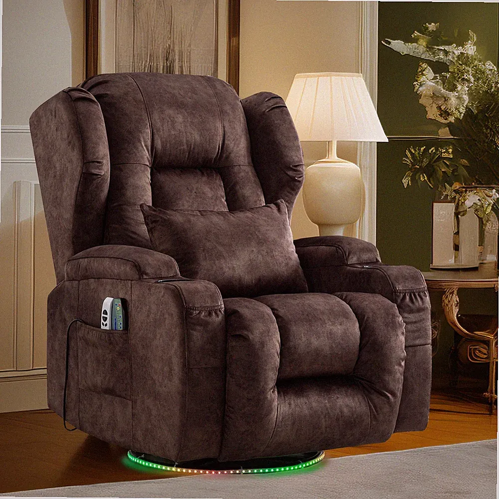 Swivel Glider Rocker Recliner Power Rocking Chair with Massage and Ambient Light
