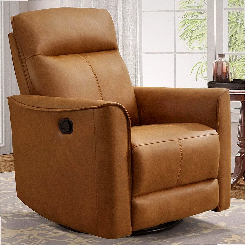 Swivel Rocker Recliner Glider Chair with Soft Backrest for Living Room, Brown