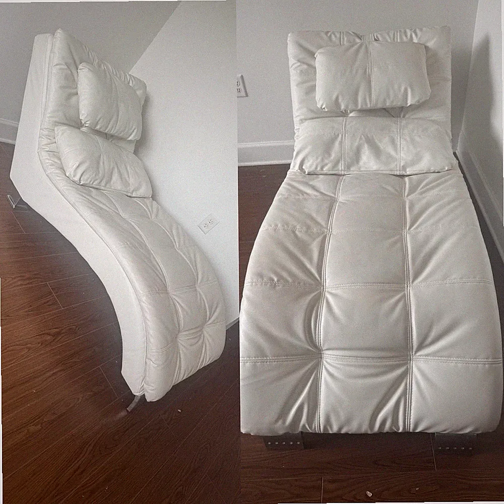 White Faux Leather Tufted Modern Chaise Lounge Chair with Cushion