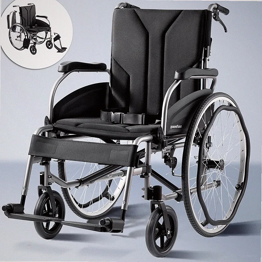 Yuwell H065C Lightly Folding Transport Manual Wheelchair for Adults w/ 19" Seat